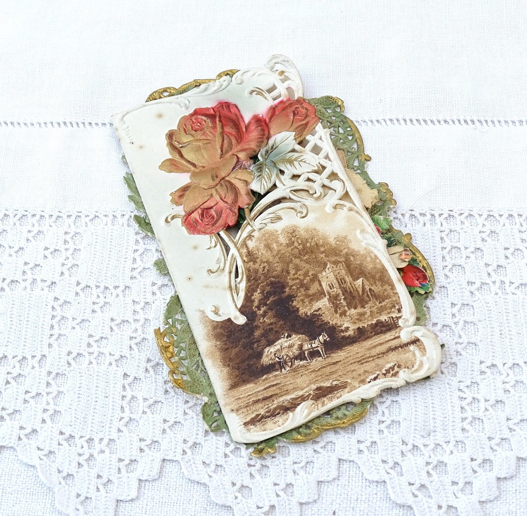 Antique French Victorian Die Cut Pop up Card With Roses and Etsy