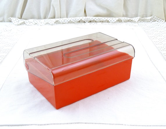 Vintage French Mid Century Curver Red and Clear Plastic Rectangular Sugar Cube Box, Retro 1970s 1980s Kitchen Storage Accessory from France