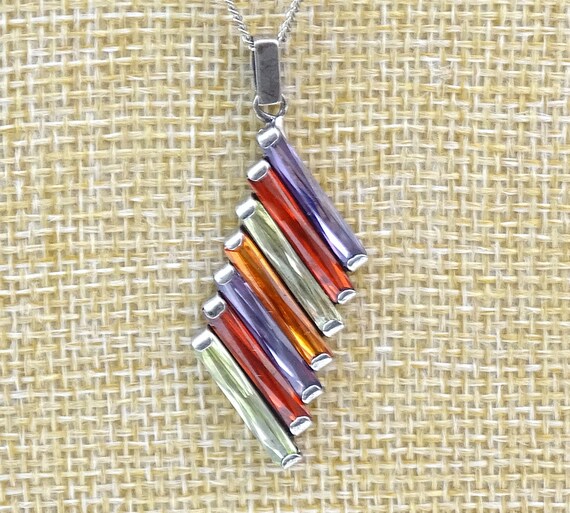 Vintage Sterling Silver Mounted Rectangular Rainb… - image 2