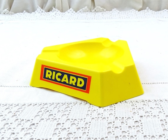 Vintage French Mid Century Bright Yellow Melamine Ricard Aperitif Promotional Ashtray, Retro 1960s Smoking Barware Accessory from France