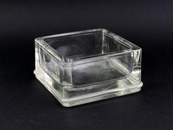 Vintage Mid Century French Large Square Glass Lumax Vide Poche / Ashtray Designed by Le Corbusier Charlotte Perriand, Retro 1960s Brutalist