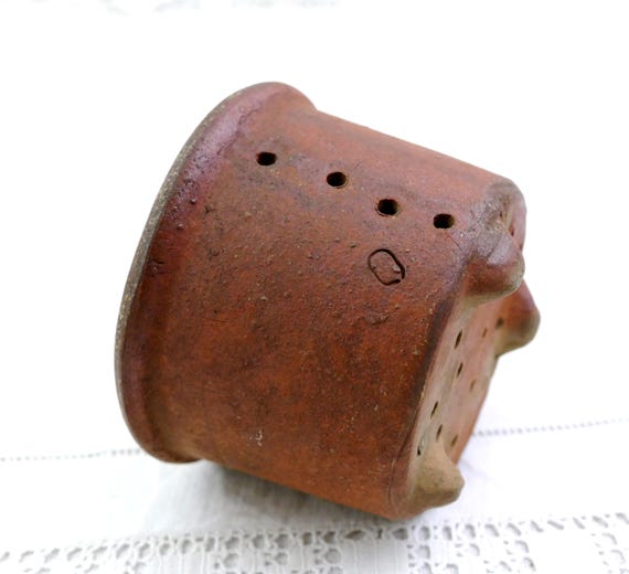 1 Small Antique French Diary Pottery Cheese Mold / Strainer, Ceramic Whey Faisselle Drainer, Primitive Cottage Farmhouse Kitchen Decor