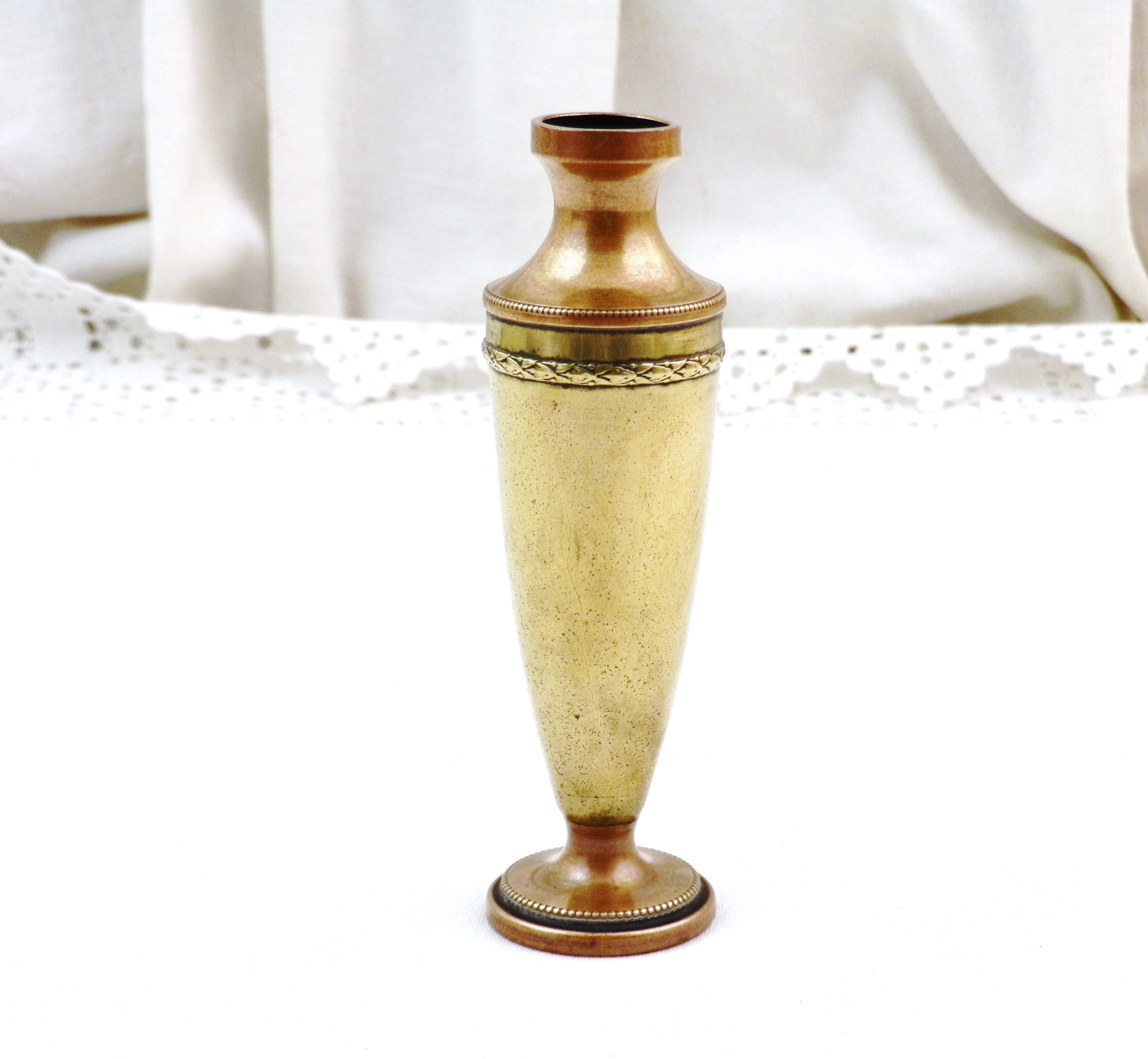 Small Antique Brass and Copper Vase Single Flower Vase, Retro Tiny Bud