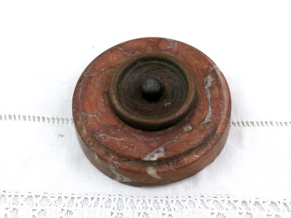 Vintage French Round Red Veined Marble Stone Electric Front Doorbell Push Button , Classy Retro Accessory France, Old Style Villa Door Bell