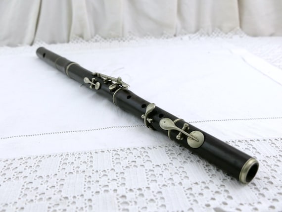 Antique French 5-key Piccolo Wooden Flute with German Silver Rings and Key, Vintage Keyed Wind Instrument from France made of Wood
