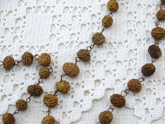 Long Vintage Natural Bhadraksha Seed Linked Bead … - image 4