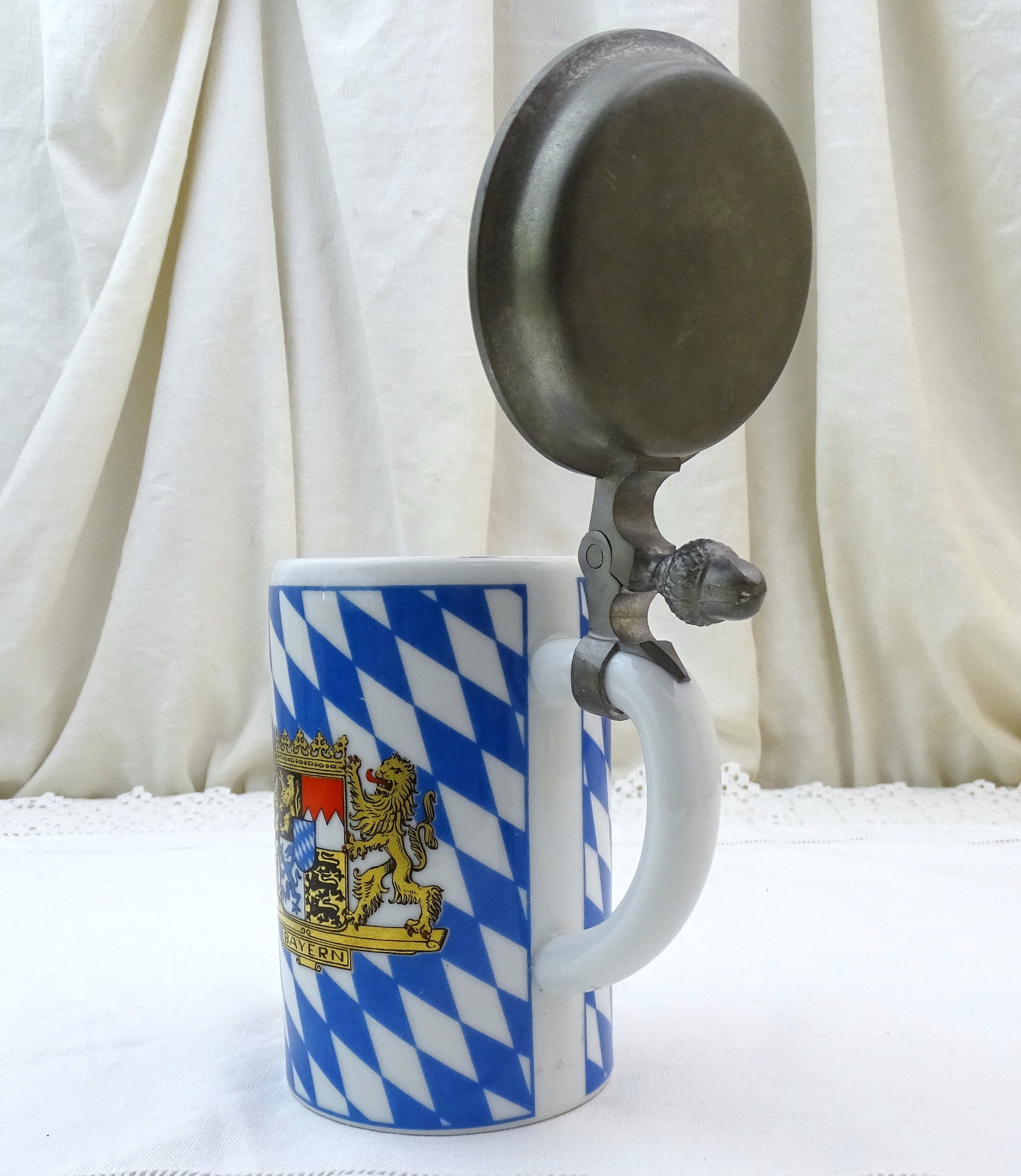 Vintage German Pottery Tankard Decorated with Munich and Bayern Shields