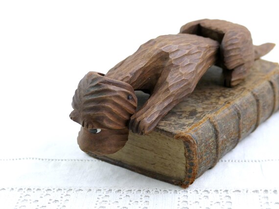 Vintage Hand Carved Wooden Black Forest Articulated Dog Figurine, Retro Salvaged Folk Art Moving Wooden Doggy From Germany