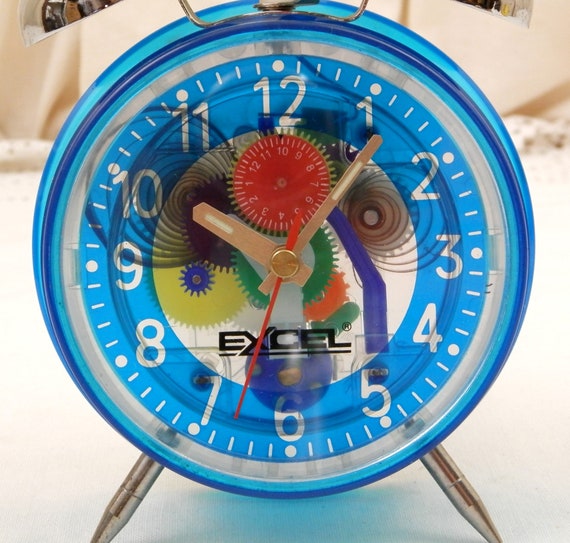 Vintage Working Transparent Mechanical Alarm Clock Made of Colored