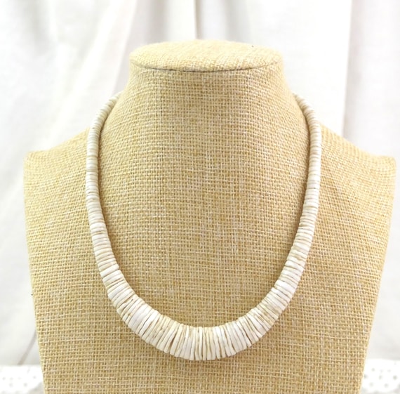 Chunky Vintage Ostrich Eggshell Necklace, Graduated Heishi Disc Beads, African Trade Jewelry,  Exotic Natural Shell Tribal Boho Adornment