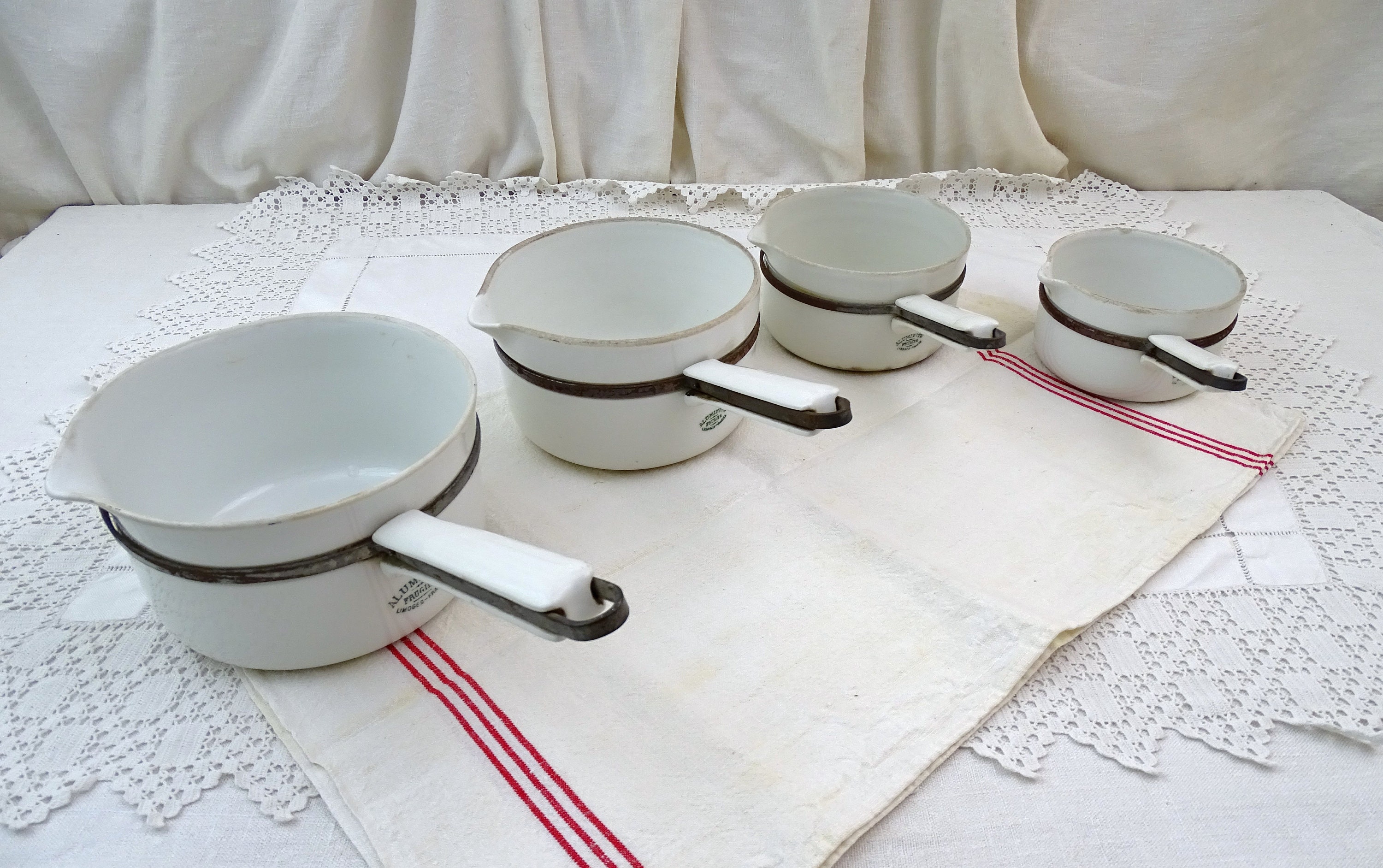 Vintage French Set of 4 Limoges White Porcelain Aluminite Frugier
