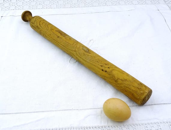 Long Vintage French One Ended Wooden Rolling Pin, Retro Big Kitchen Pounder made of Wood from France, Retro Old World Kitchenware