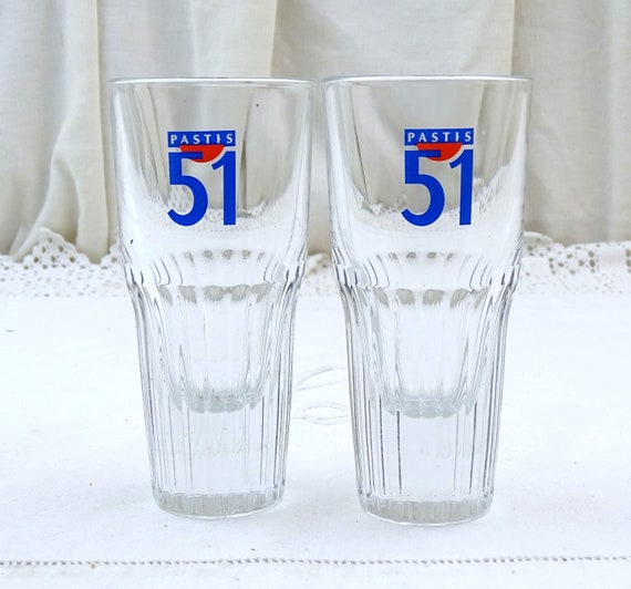 2 French Vintage Pastis 51 Momie Glasses, Pair French Aperitif Drink Tumblers, Retro Pernod Ricard Cote D'Azur Barware South of France