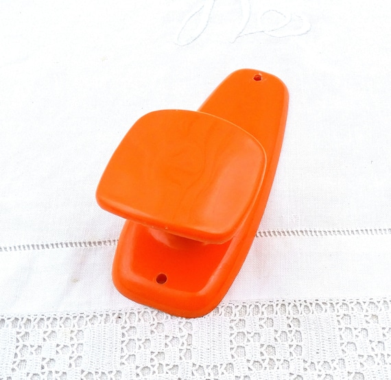 Vintage French Mid Century 1960s Orange Plastic Wall Hook, Retro 60s Wall Coat Hanger Clothes Storage France, MCM Home Improvement Item