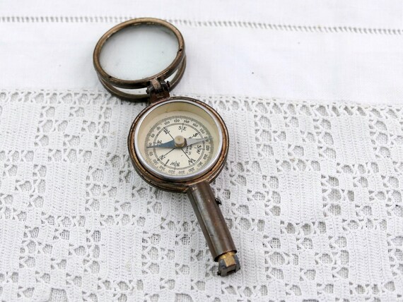 Antique French Compass, Mirror and Opera Glasses All in One with Black Metal Frame La Parisienne, Vintage Victorian Gadget from France