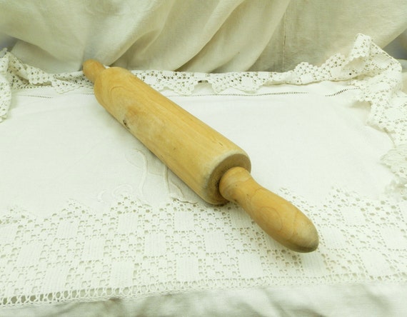 Vintage French Wooden Baking Rolling Pin with Rotating Handles, Country Farmstead Cottage Kitchen, Retro Cooking Kitchenware from France