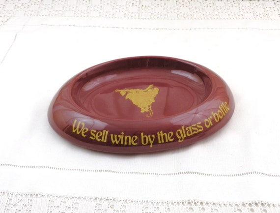 Vintage Crown Devon S.Fielding Staffordshire Large Oval Pub Ashtray Inscribed "We Sell Wine By the Glass or Bottle", Retro Restaurant Decor