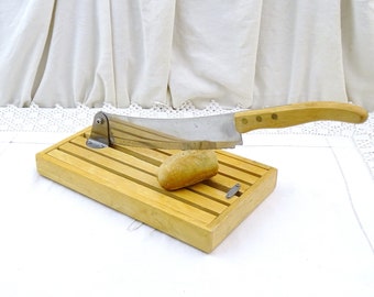 Vintage French Guillotine Bread Knife with Crumb Collecting Tray of Wood and Stainless Steel, Baguette Cutting Board, Kitchen Bread Cutter