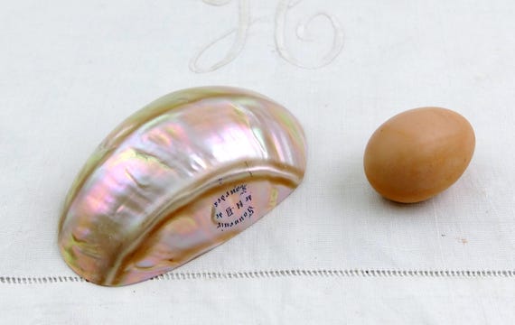 Large Antique French Mother of Pearl Scoop, Vintage Old Shell Spoon,  Retro Apothecary Curio from France, Brocante Country Cottage Decor