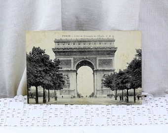 Französische Antike Sepia Schwarz-Weiß-Postkarte des Arc de Triomphe am Champs Elysée in Paris, Retro Pariser Monument Urlaub