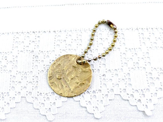 Large Round Vintage French Biche de Bere Key Ring with Textured Surface, Retro Gold Tone Metal Key Fob from Paris, Chic Men Designer Gift