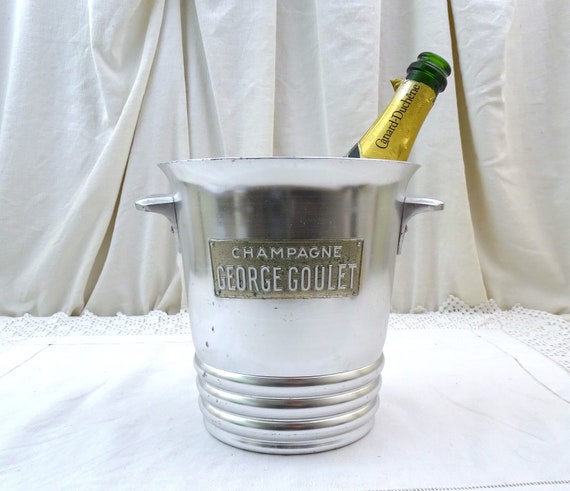 Vintage French Georges Goulet Champagne Ice Bucket with 2 Side Handles, Retro Barware Cooler from France, Celebration White Wine Accessory