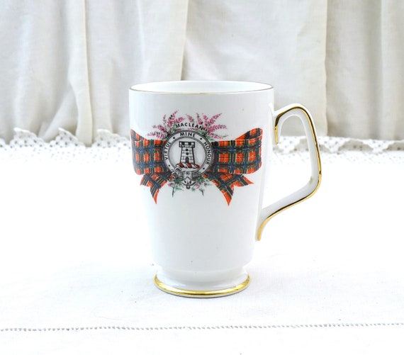 Vintage Scottish Maclean Clan Mug by Royal Grayton of Fine Bone China with Tartan and Heather Pattern, Retro Coffee / Tea Cup from Scotland