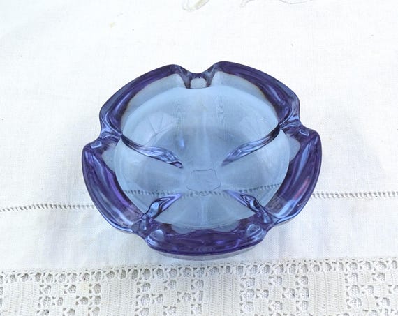 Vintage French Alexandrite Neodymium Crystal Glass Ashtray by Cristal D'Arques, Purple Blue Changing Color Glassware, Curio Trinket Dish