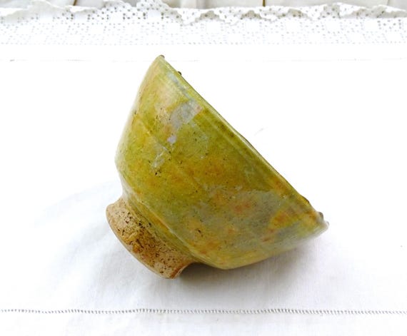 Vintage Moroccan Chunky Primitive Rustic Traditional Tamegroute Footed Pottery Bowl, Rural North African Artisan Natural Glazed China Color