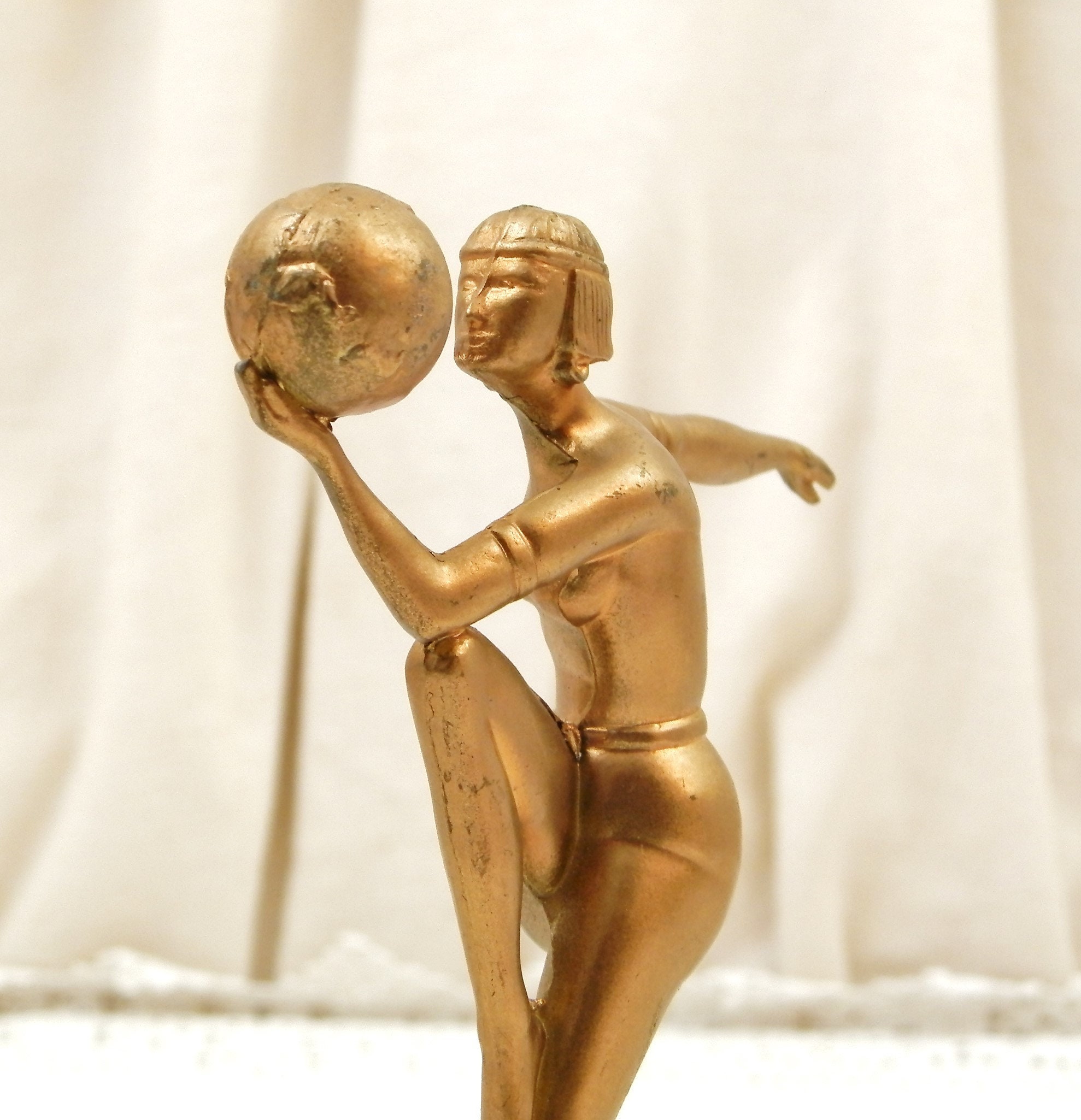 Small Vintage Reproduction 1930s Art Deco Sculpture Woman with Ball ...