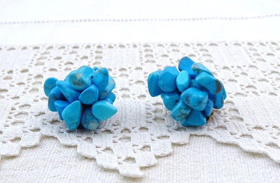 Vintage 1960s Clip on Earrings Imitation Turquois… - image 4