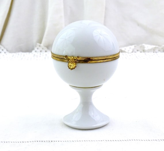 Vintage French Pure White Limoges Porcelain China Round Footed Trinket Box, Retro Minimalist Artisan Boudoir Container from France