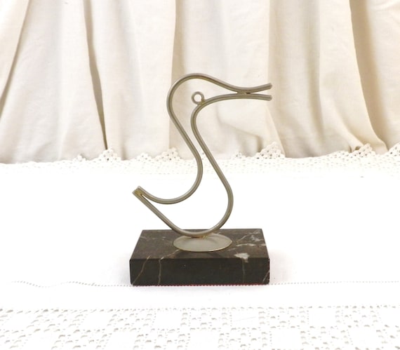 French Vintage Mid Century 1950s / 1960s Wire Sculpture of a Stylized Bird on a Black Marble Base, Retro 50s / 60s Decorative Paper Weight