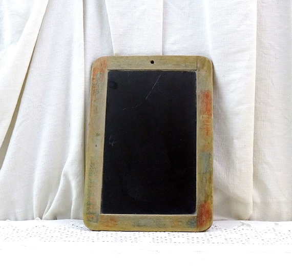 Vintage French Primary School Child's Writing Slate with Wooden Frame, Retro Kids Chalk Board from France, Small Wall Hanging Black Board