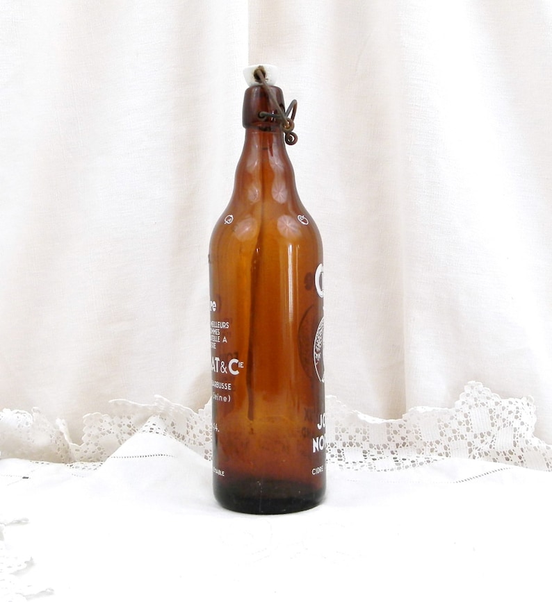 Vintage French Amber Glass Cider Bottle With a Metal and Etsy