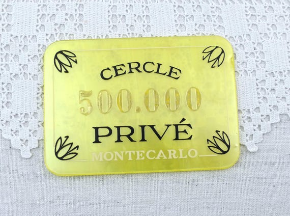 1 Large Vintage French Monte Carlo Casino Rectangular Yellow Lucite 750000 Plaque for Cercle Privé, Retro Baccarat Marker Gaming Decor
