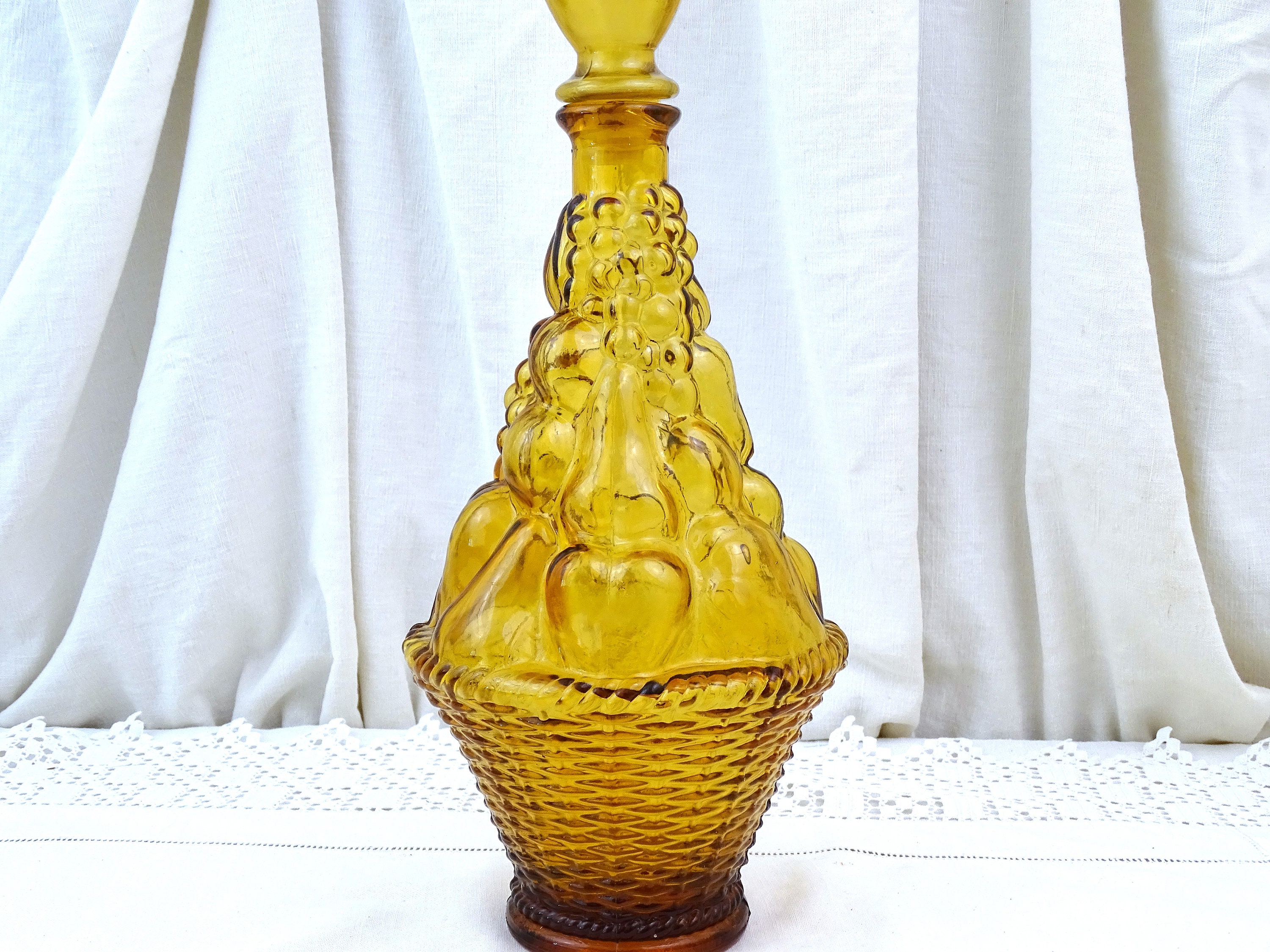 Large Tall Vintage Italian Empoli Style Mid Century 1960s Amber Glass