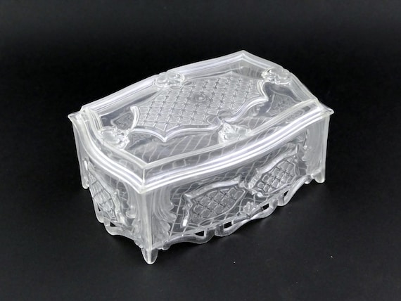 Vintage French 1950s Lucite Jewelry Box, Retro Clear Perspex Decorative Ornate Storage Container from France, Transparent Plastic Home Decor