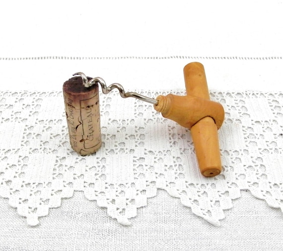 Antique French Wooden and Metal Folding Pocket Cork Screw, Vintage Camping / Glamping Wine Bottle Equipment, Retro Romantic Picnic Utensil