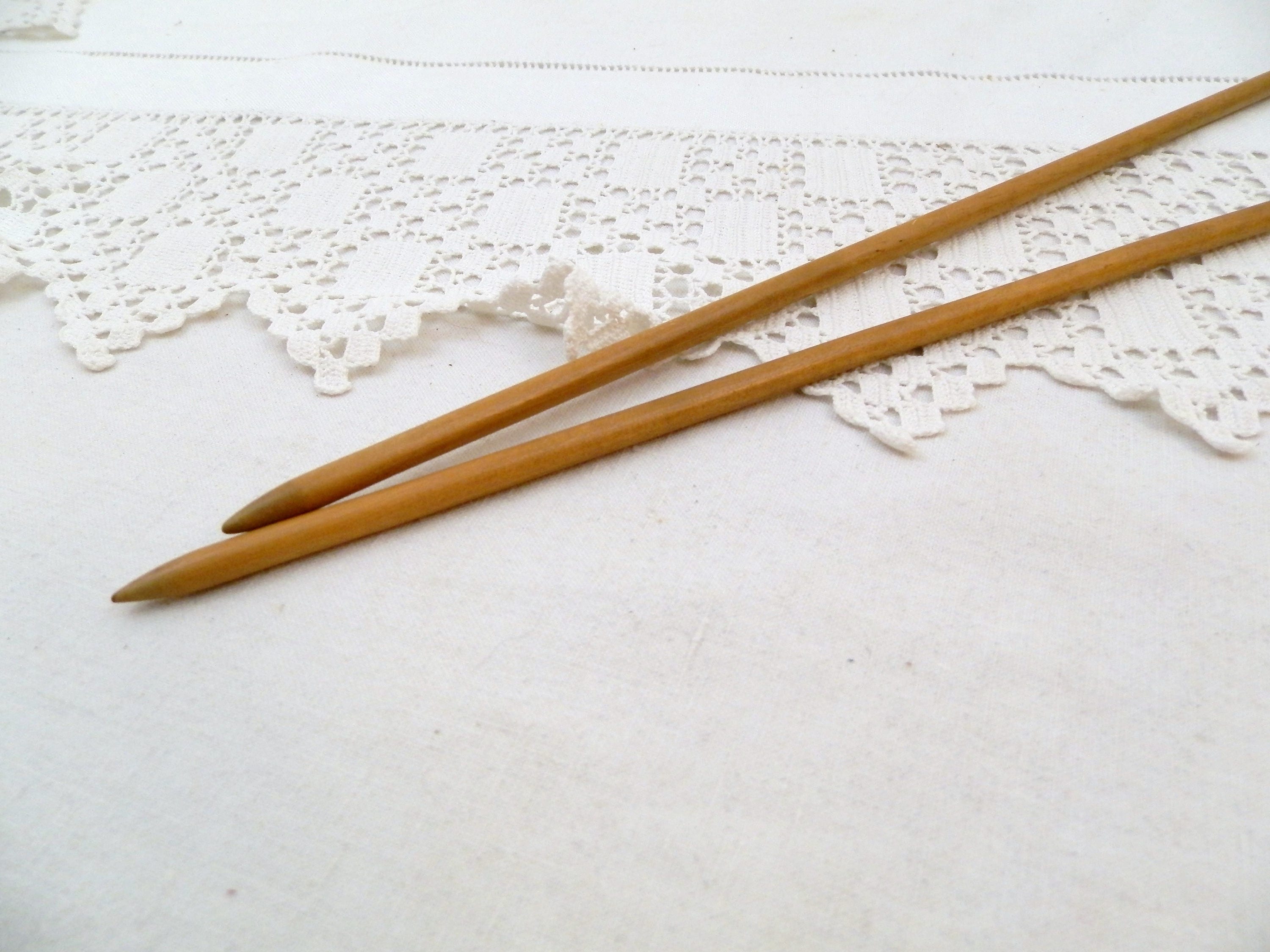 Vintage Extra Long Wooden Knitting Needles 42 cm / 16.53 in From France