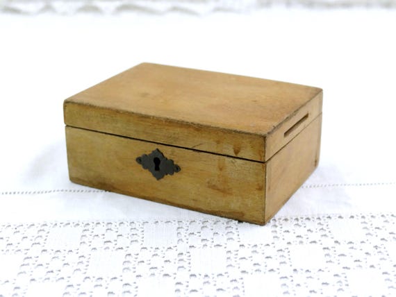 Small Antique 19th Century French Wooden Cash Money Box, Vintage Bank Safe made of Wood From France, Brocante Flea Market Farmhouse Decor
