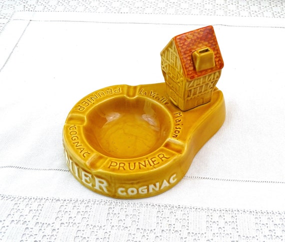Large Vintage French Novelty Promotional Ashtray for Cognac Prunier with Smoking Chimney, Vintage Playful Smoking Accessory from France