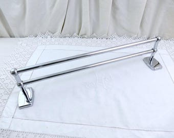 Großer doppelter französischer Vintage silberfarbener Metall-Handtuchhalter, Retro Chateau Chic Badezimmerzubehör Frankreich, Hollywood Regency Badezimmer