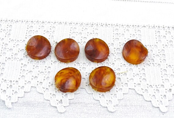 Vintage Set of 6 French Mottled Apple Juice Bakelite Buttons, Retro Six Warm Colored Catalin Translucent Button, Fashion Mode Paris France