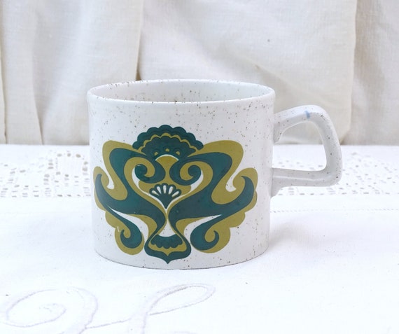 Small Vintage English Staffordshire Potteries Blue Coffee Mug with Geometric Pattern, Retro 60s Tea Cup Made in England, Teatime Drinking