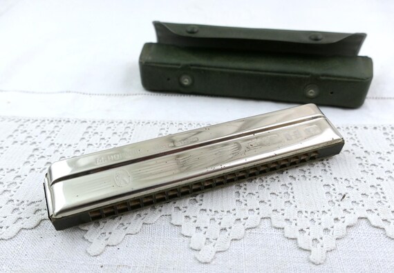 Vintage Cased M Hohner Echo Harmonica C, Retro Mouth Organ with Original Case, Pocket Small Travel Folk Music Wind Instrument from Germany