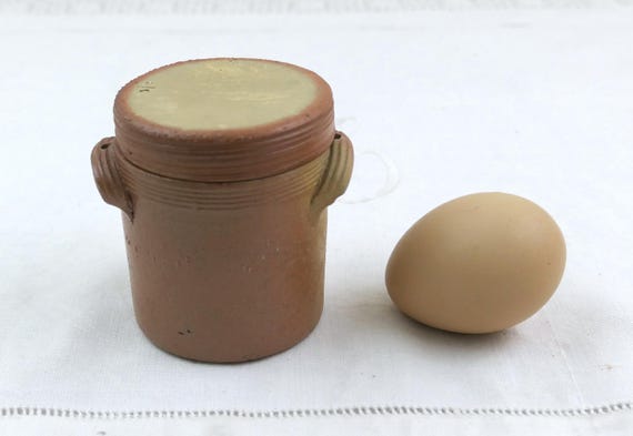 Small Vintage French Round Brown Salt Glaze Earthenware Lidded Crock Pot, Pottery Storage Jar France, Brocante Farmhouse Cottagecore Decor