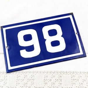 Vintage French Porcelain Enameled Metal House Sign in Blue and White Number 86 / 98, Enamelware Street Home France, Traditional Address Sign image 1