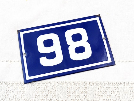Vintage French Porcelain Enameled Metal House Sign in Blue and White Number 86 / 98, Enamelware Street Home France, Traditional Address Sign