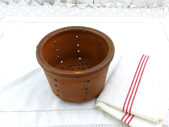 Large Antique French Pottery Cheese Strainer Mold from Western France, Vintage Rural Faisselle Drainer, Old Style Dairy Rustic Kitchen Decor